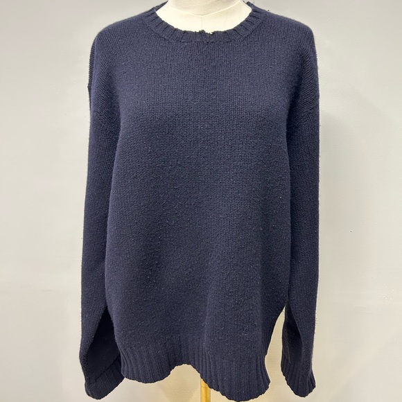 VINTAGE Polo Ralph Lauren Lambswool Cashmere Sweater Men's L Navy Blue Hong Kong